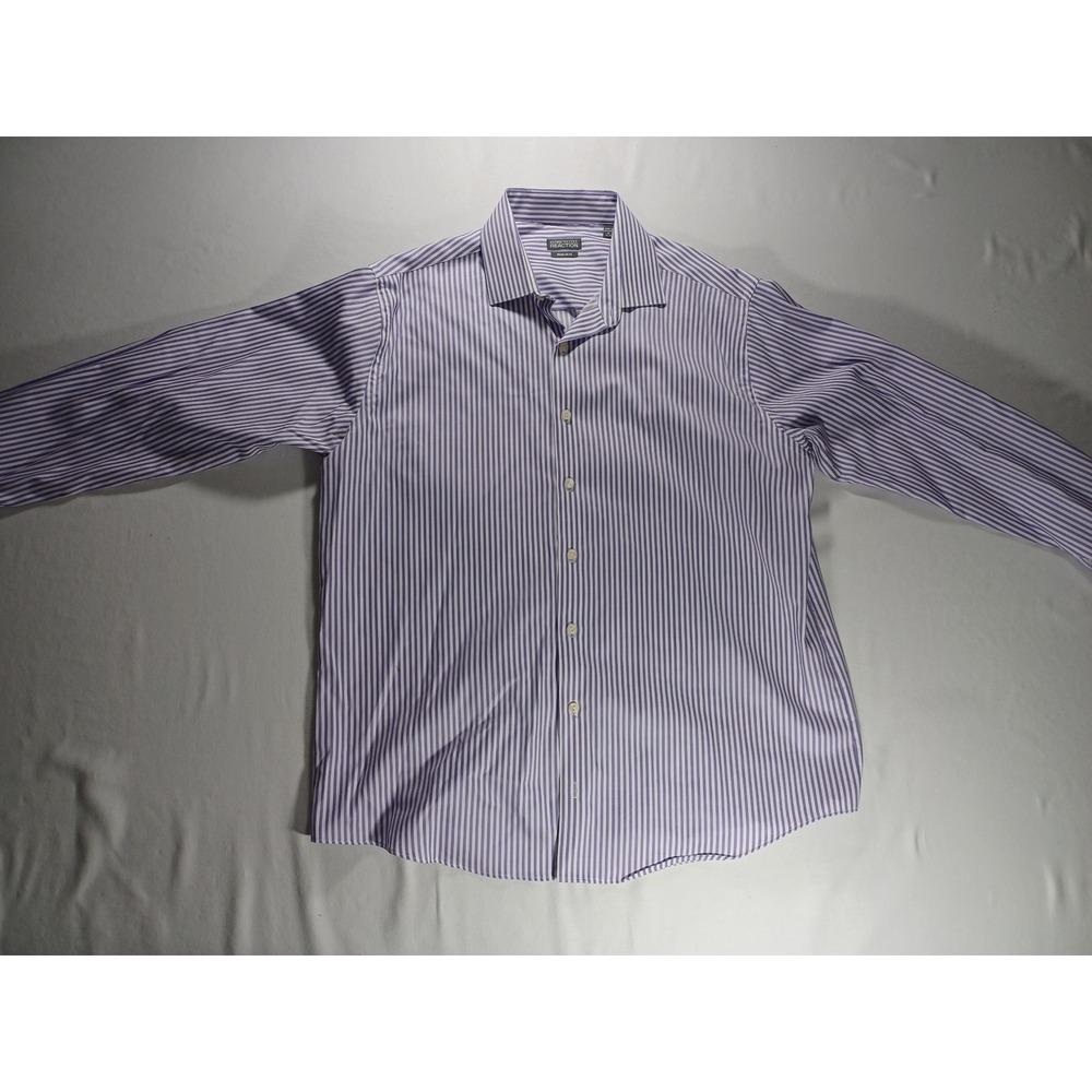 Kenneth Cole Reaction Men's Purple Stripe Reg Fit Dress Shirt Size 17, 32-33
